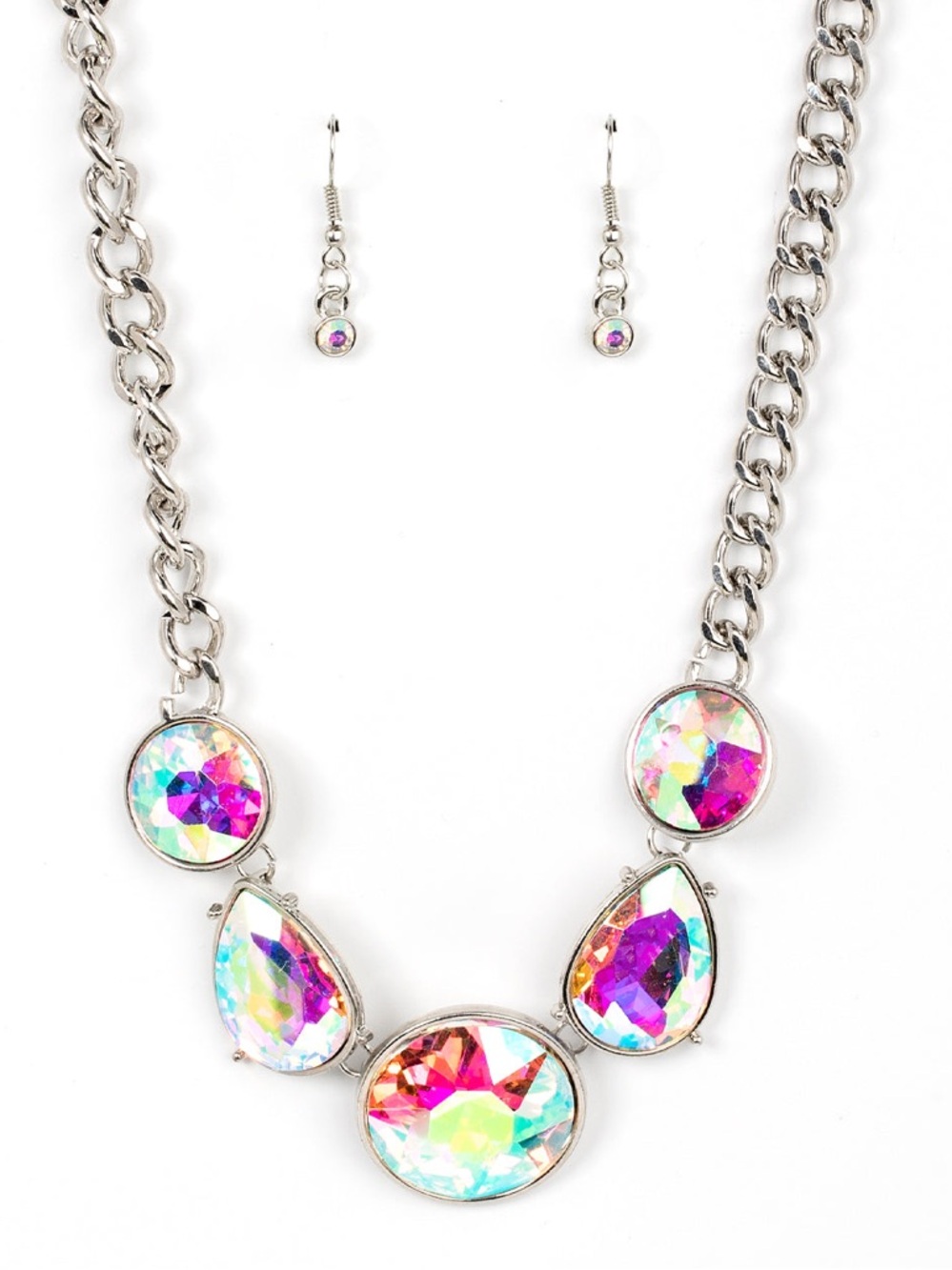All The Worlds My Stage - Multi Color Iridescent Statement Necklace & Earrings - Picture 2 of 3